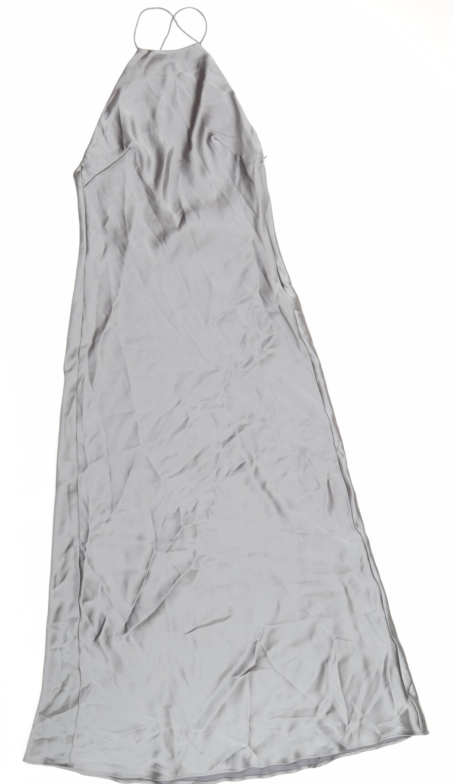 Zara Womens Silver Polyester Slip Dress Size XS Halter Zip