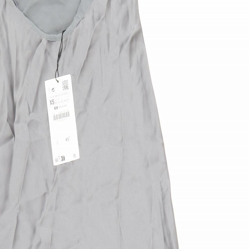Zara Womens Silver Polyester Slip Dress Size XS Halter Zip