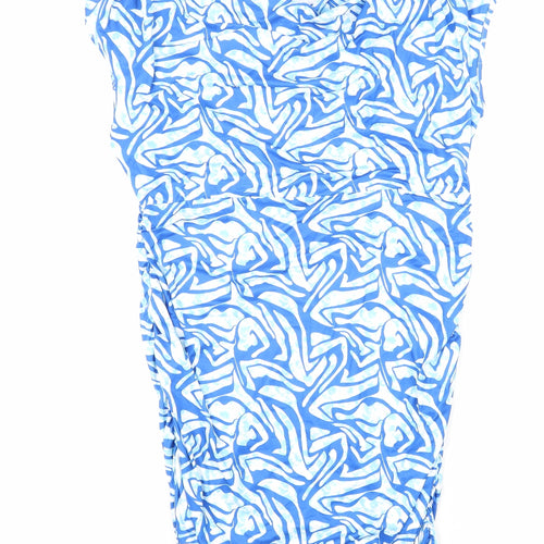 SheIn Womens Blue Geometric Polyester Bodycon Size 2XL Boat Neck Drawstring - Side Ruching