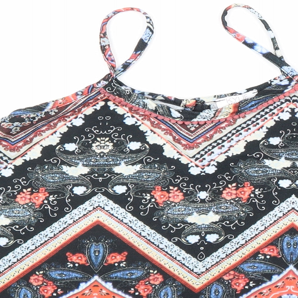 M&Co Girls Multicoloured Geometric Polyester Basic Tank Size 11-12 Years Round Neck Pullover