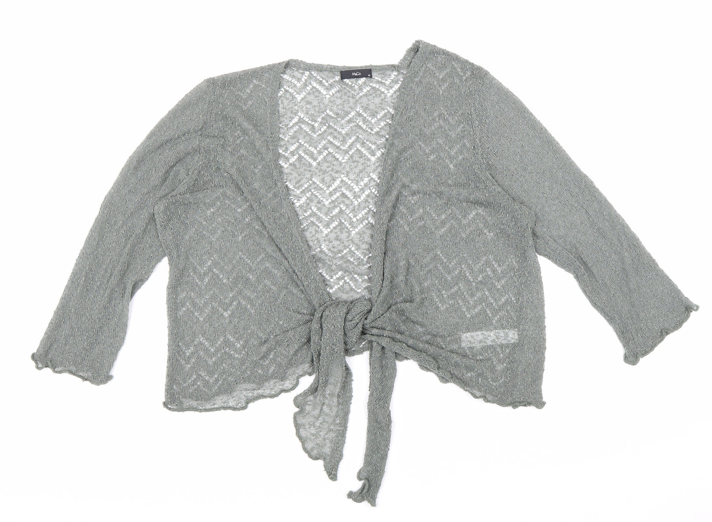 M&Co Womens Green Geometric Acrylic Wrap Blouse Size 16 V-Neck