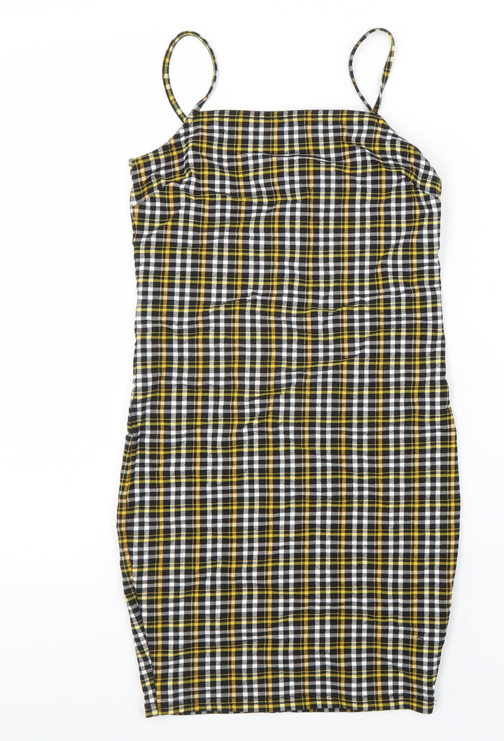 New Look Girls Black Check Viscose A-Line Size 10-11 Years Square Neck Pullover