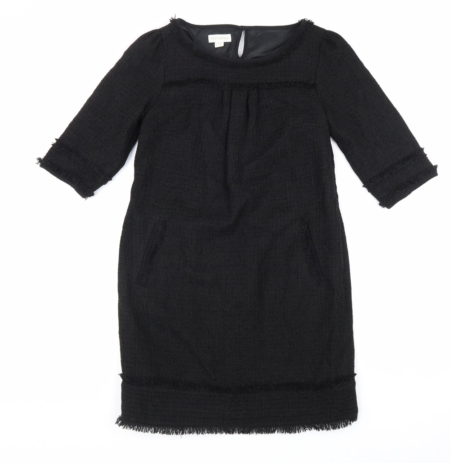 Monsoon Womens Black Acrylic Shift Size 10 Boat Neck Button