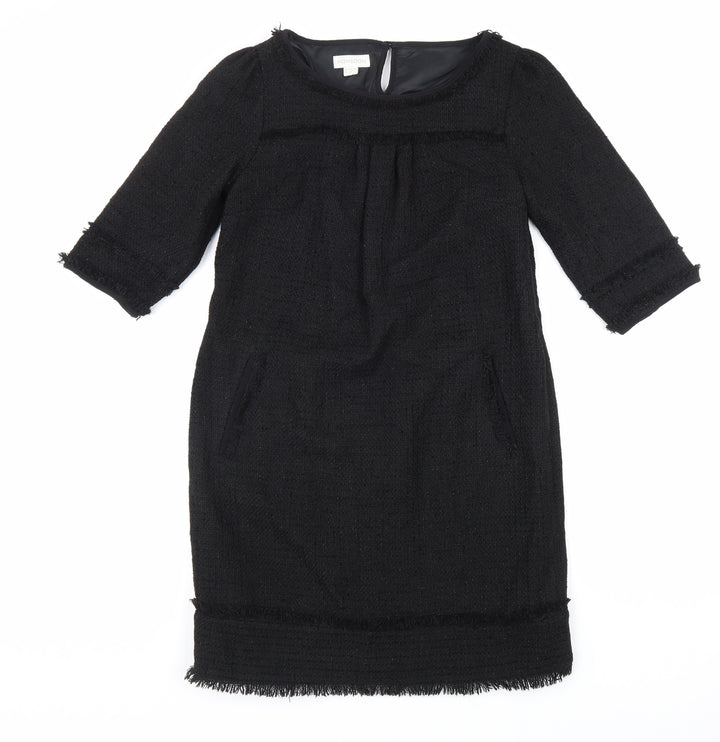 Monsoon Womens Black Acrylic Shift Size 10 Boat Neck Button