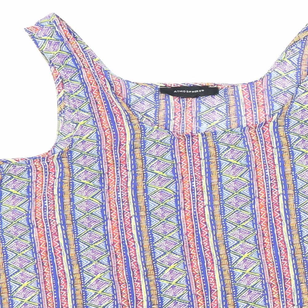 Atmosphere Womens Multicoloured Geometric Polyester Basic Tank Size 12 Round Neck