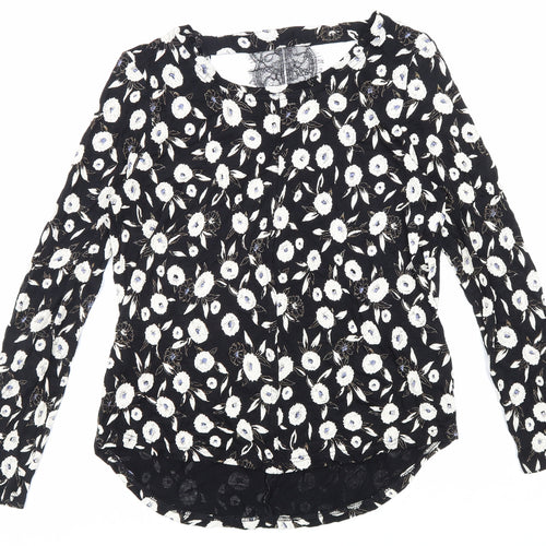 NEXT Womens Black Floral Viscose Basic Blouse Size 6 Boat Neck - Cut Out