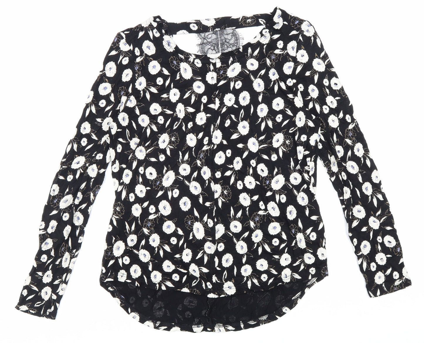 NEXT Womens Black Floral Viscose Basic Blouse Size 6 Boat Neck - Cut Out