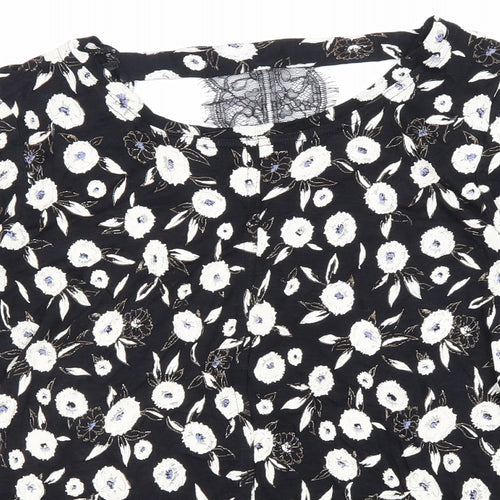 NEXT Womens Black Floral Viscose Basic Blouse Size 6 Boat Neck - Cut Out