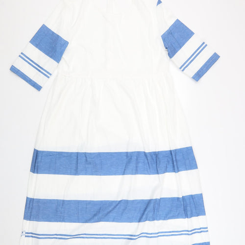 Preworn Womens White Striped Cotton A-Line Size M Round Neck Zip