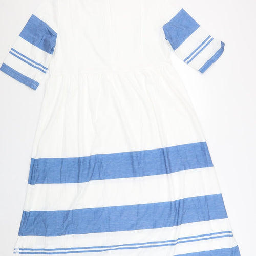 Preworn Womens White Striped Cotton A-Line Size M Round Neck Zip
