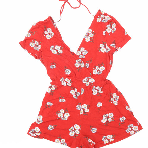Divided Womens Red Floral Cotton Playsuit One-Piece Size XS L6 in Tie
