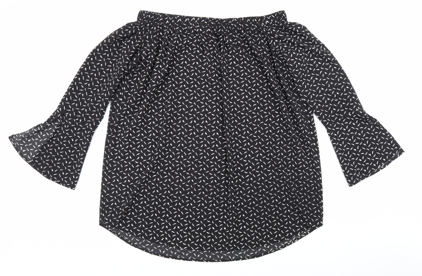Boohoo Womens Black Geometric Polyester Basic Blouse Size 12 Off the Shoulder - Bardot