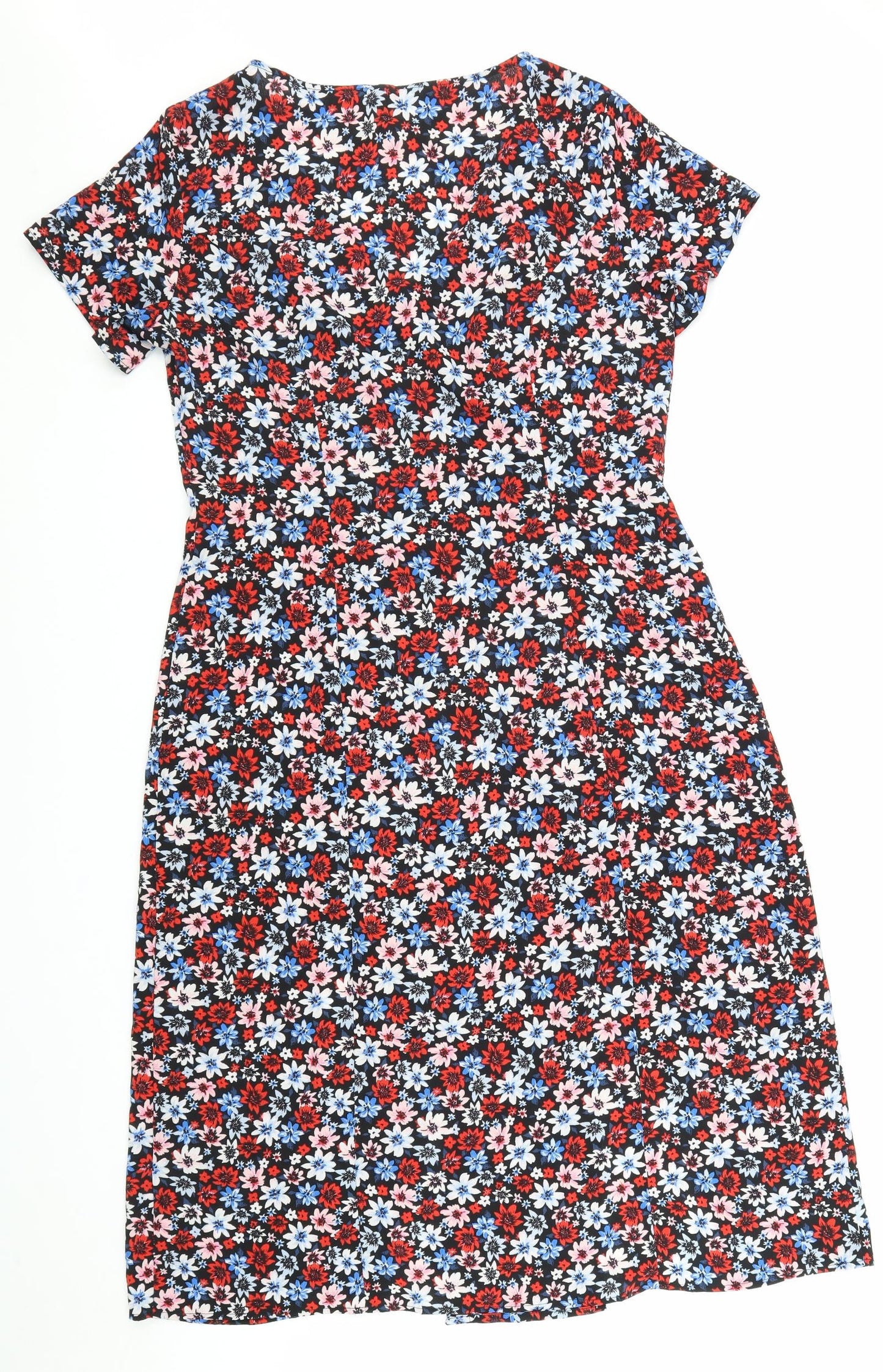 Divided Womens Multicoloured Floral Polyester T-Shirt Dress Size 16 Round Neck Button