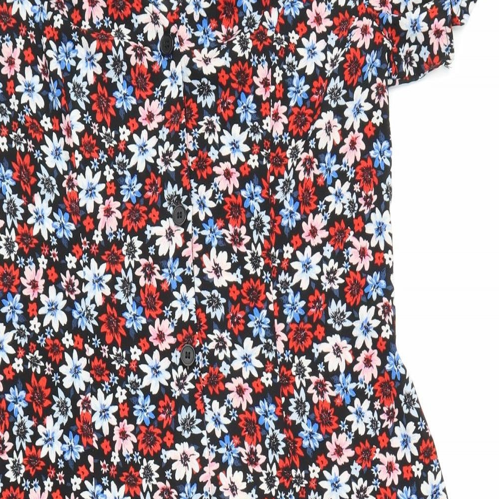 Divided Womens Multicoloured Floral Polyester T-Shirt Dress Size 16 Round Neck Button