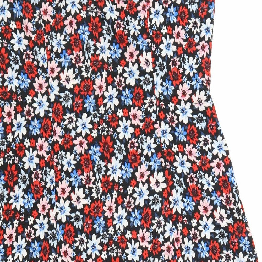 Divided Womens Multicoloured Floral Polyester T-Shirt Dress Size 16 Round Neck Button