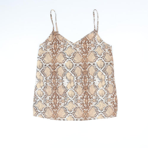Marks and Spencer Womens Brown Geometric Polyester Basic Tank Size 8 V-Neck