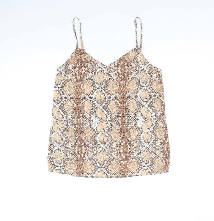 Marks and Spencer Womens Brown Geometric Polyester Basic Tank Size 8 V-Neck
