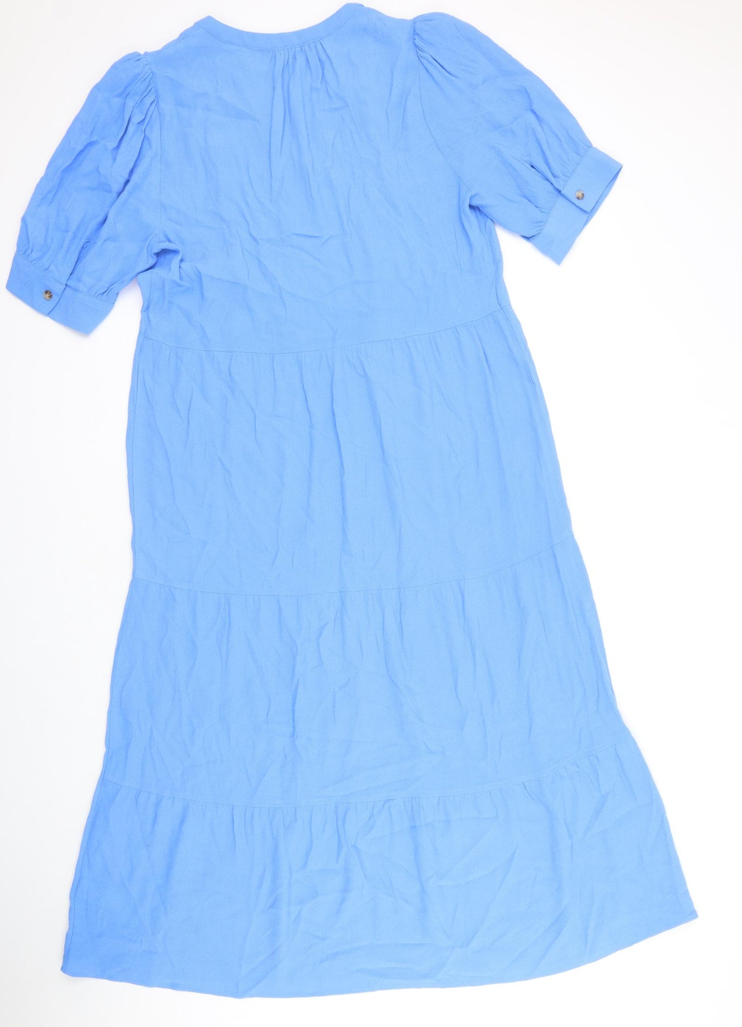 Marks and Spencer Womens Blue Viscose A-Line Size 12 V-Neck Pullover - Tiered
