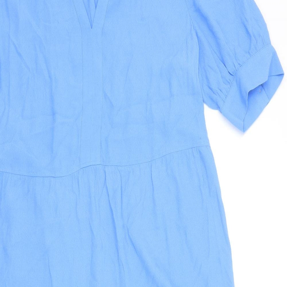 Marks and Spencer Womens Blue Viscose A-Line Size 12 V-Neck Pullover - Tiered
