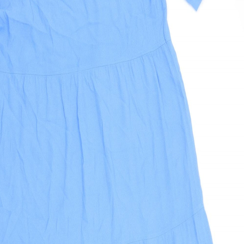 Marks and Spencer Womens Blue Viscose A-Line Size 12 V-Neck Pullover - Tiered
