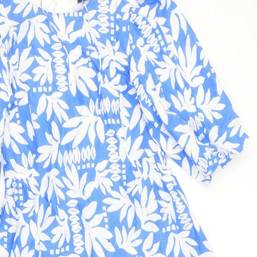 Marks and Spencer Womens Blue Geometric 100% Cotton A-Line Size 12 Round Neck Tie