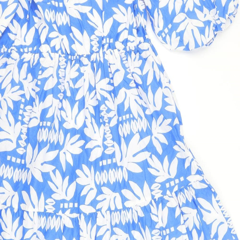 Marks and Spencer Womens Blue Geometric 100% Cotton A-Line Size 12 Round Neck Tie