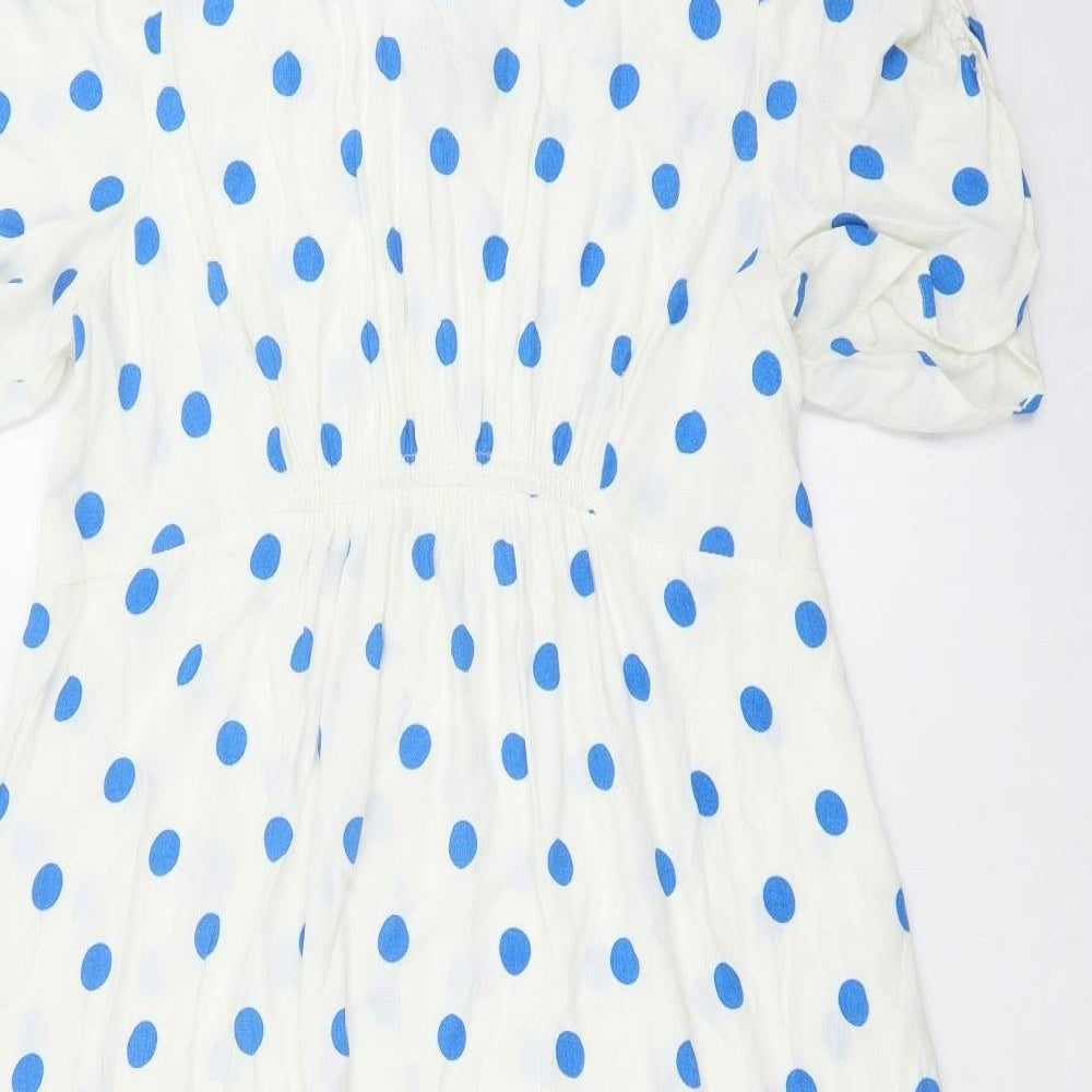 Marks and Spencer Womens Silver Polka Dot Viscose A-Line Size 18 Boat Neck Button