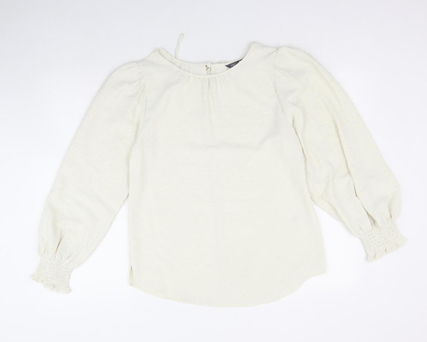 Marks and Spencer Womens Ivory Polyester Basic Blouse Size 6 Round Neck
