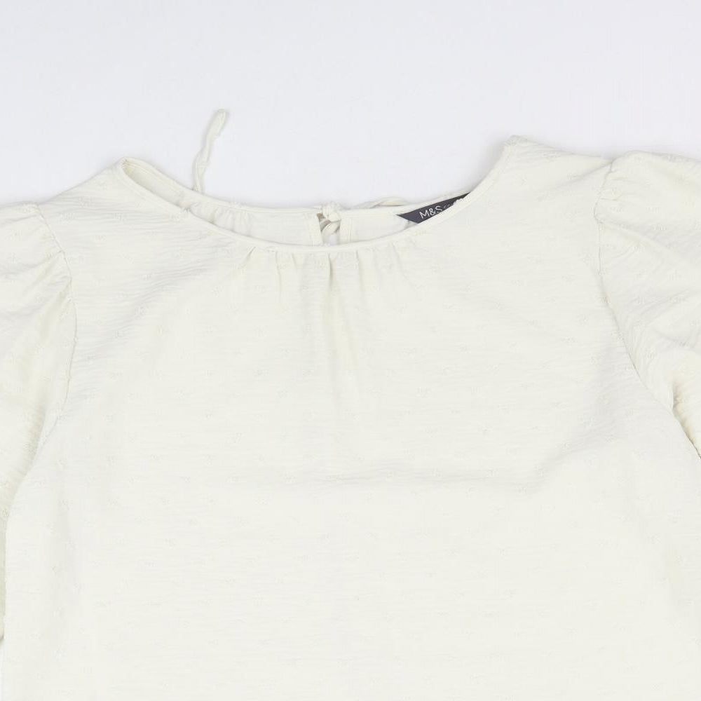 Marks and Spencer Womens Ivory Polyester Basic Blouse Size 6 Round Neck