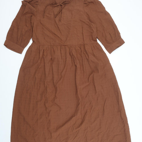 Marks and Spencer Womens Brown Modal A-Line Size 12 V-Neck Tie
