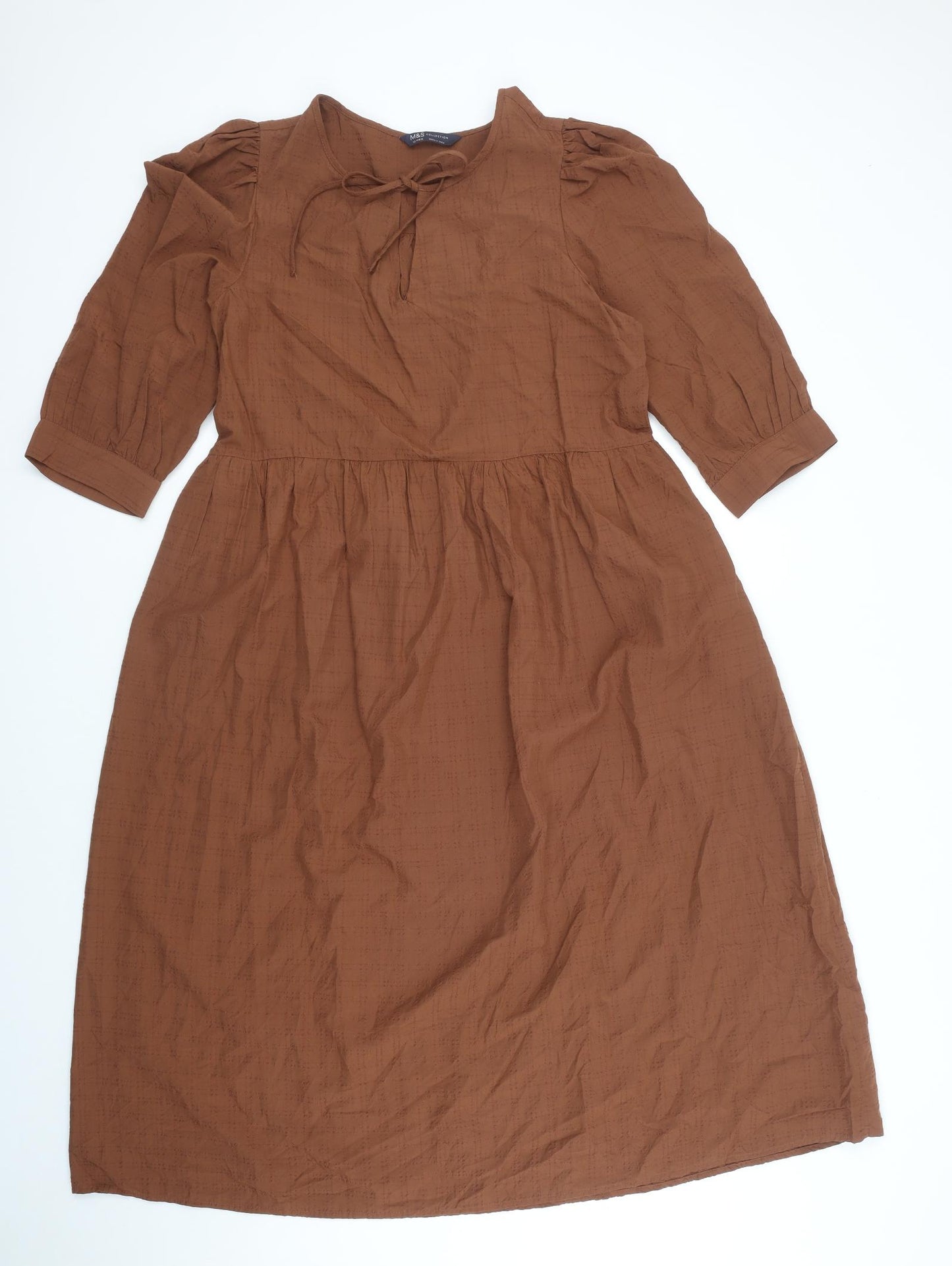 Marks and Spencer Womens Brown Modal A-Line Size 12 V-Neck Tie