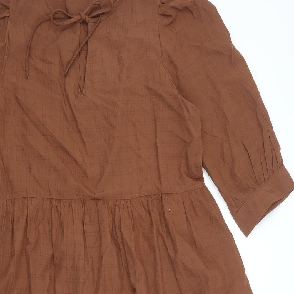 Marks and Spencer Womens Brown Modal A-Line Size 12 V-Neck Tie