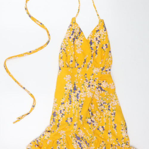 Parisian Womens Orange Floral Polyester Mini Size 6 Halter Tie