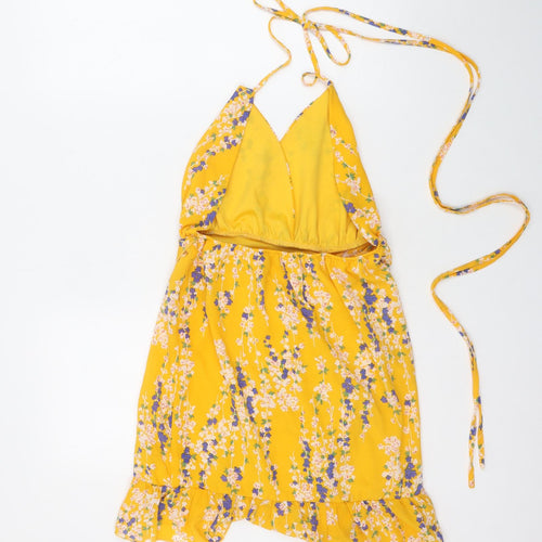 Parisian Womens Orange Floral Polyester Mini Size 6 Halter Tie