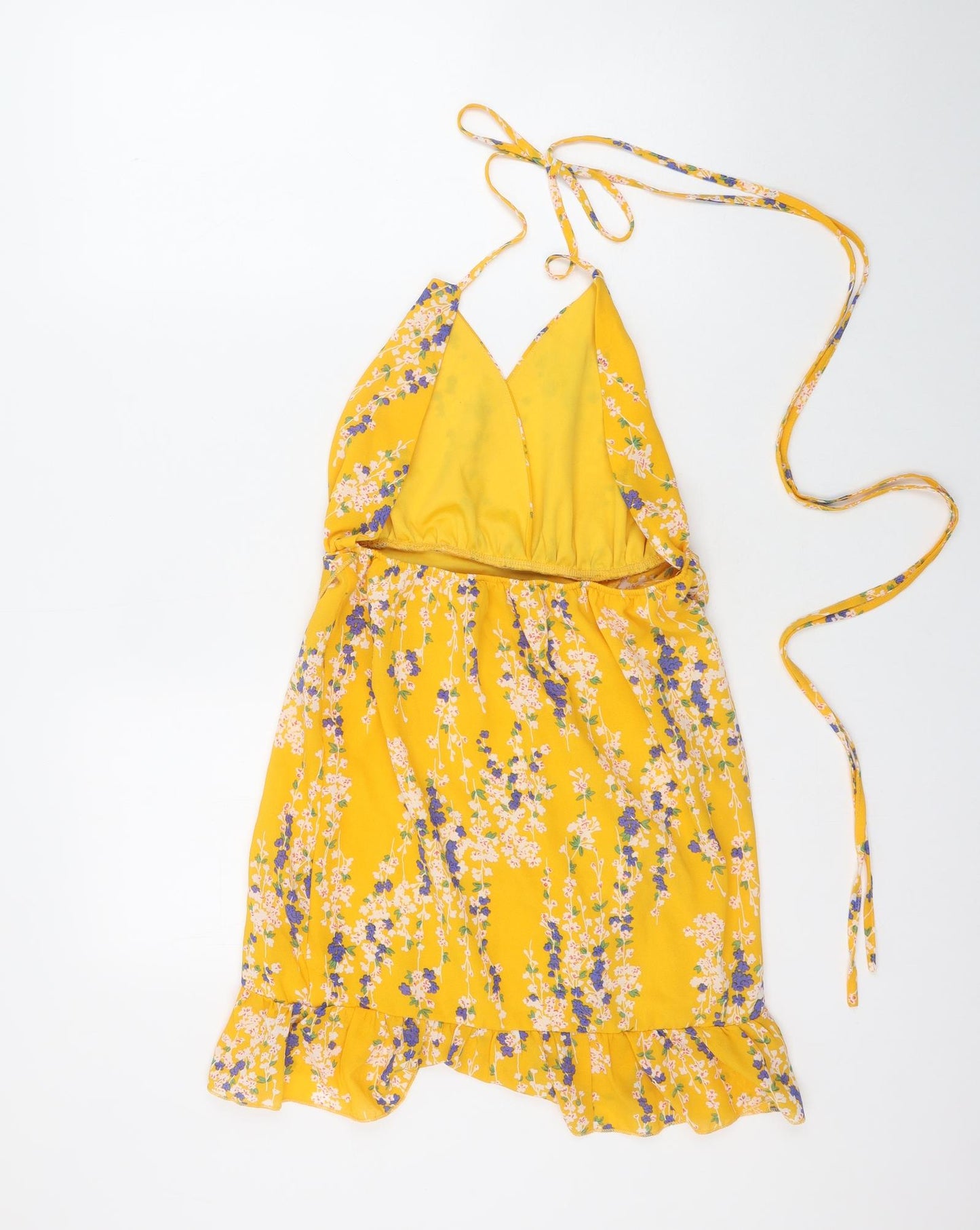 Parisian Womens Orange Floral Polyester Mini Size 6 Halter Tie