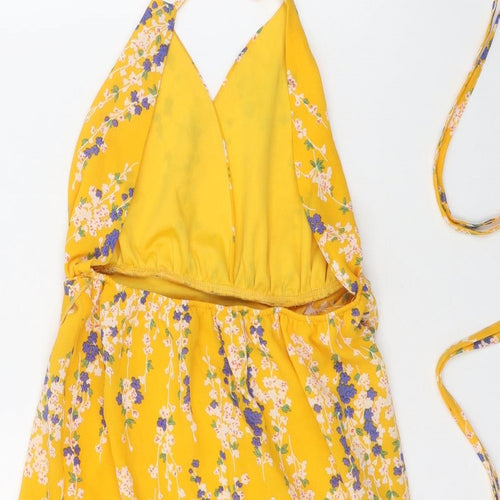 Parisian Womens Orange Floral Polyester Mini Size 6 Halter Tie