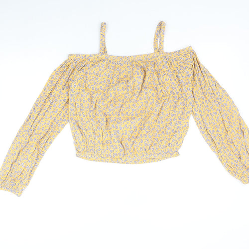 Marks and Spencer Girls Multicoloured Geometric Viscose Cropped Blouse Size 12-13 Years Square Neck Pullover
