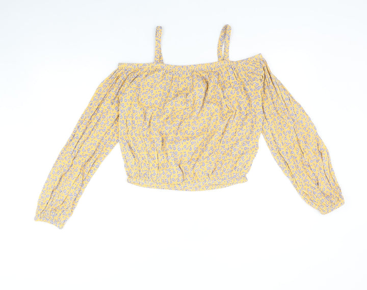 Marks and Spencer Girls Multicoloured Geometric Viscose Cropped Blouse Size 12-13 Years Square Neck Pullover