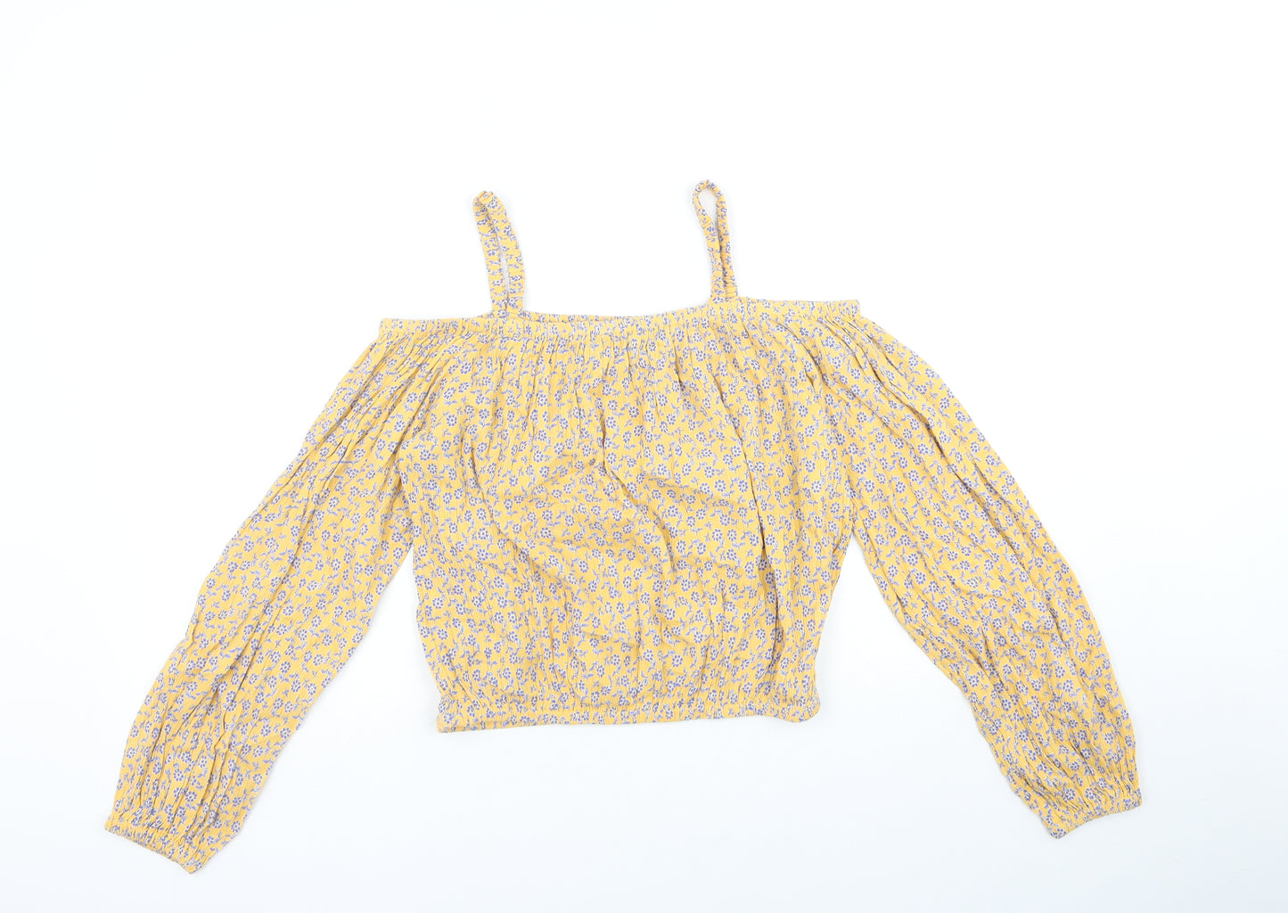 Marks and Spencer Girls Multicoloured Geometric Viscose Cropped Blouse Size 12-13 Years Square Neck Pullover