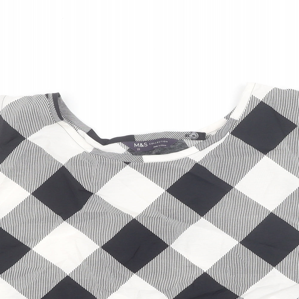 Marks and Spencer Womens Black Check Viscose Cropped Tank Size 22 Scoop Neck