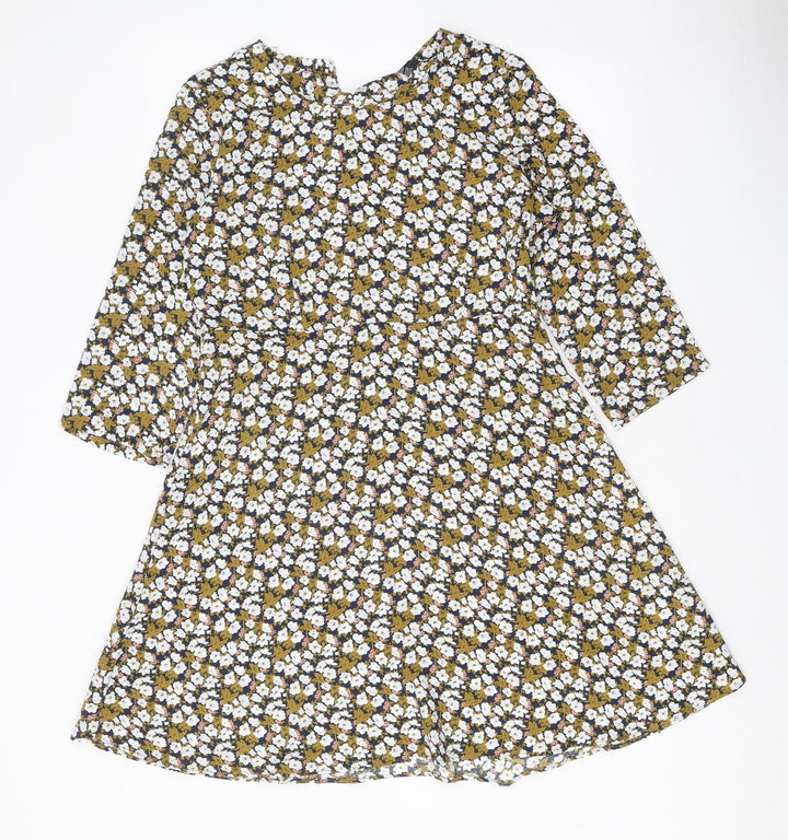 Goldie Womens Multicoloured Floral Polyester A-Line Size S Boat Neck Zip