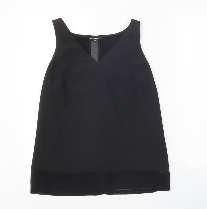 Warehouse Womens Black Polyester Basic Tank Size 12 V-Neck
