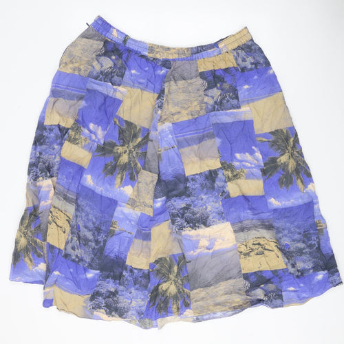 Preworn Womens Blue Geometric Viscose Swing Skirt Size 36 in Zip