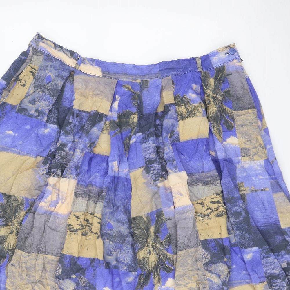 Preworn Womens Blue Geometric Viscose Swing Skirt Size 36 in Zip
