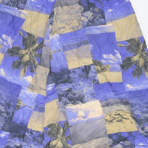 Preworn Womens Blue Geometric Viscose Swing Skirt Size 36 in Zip