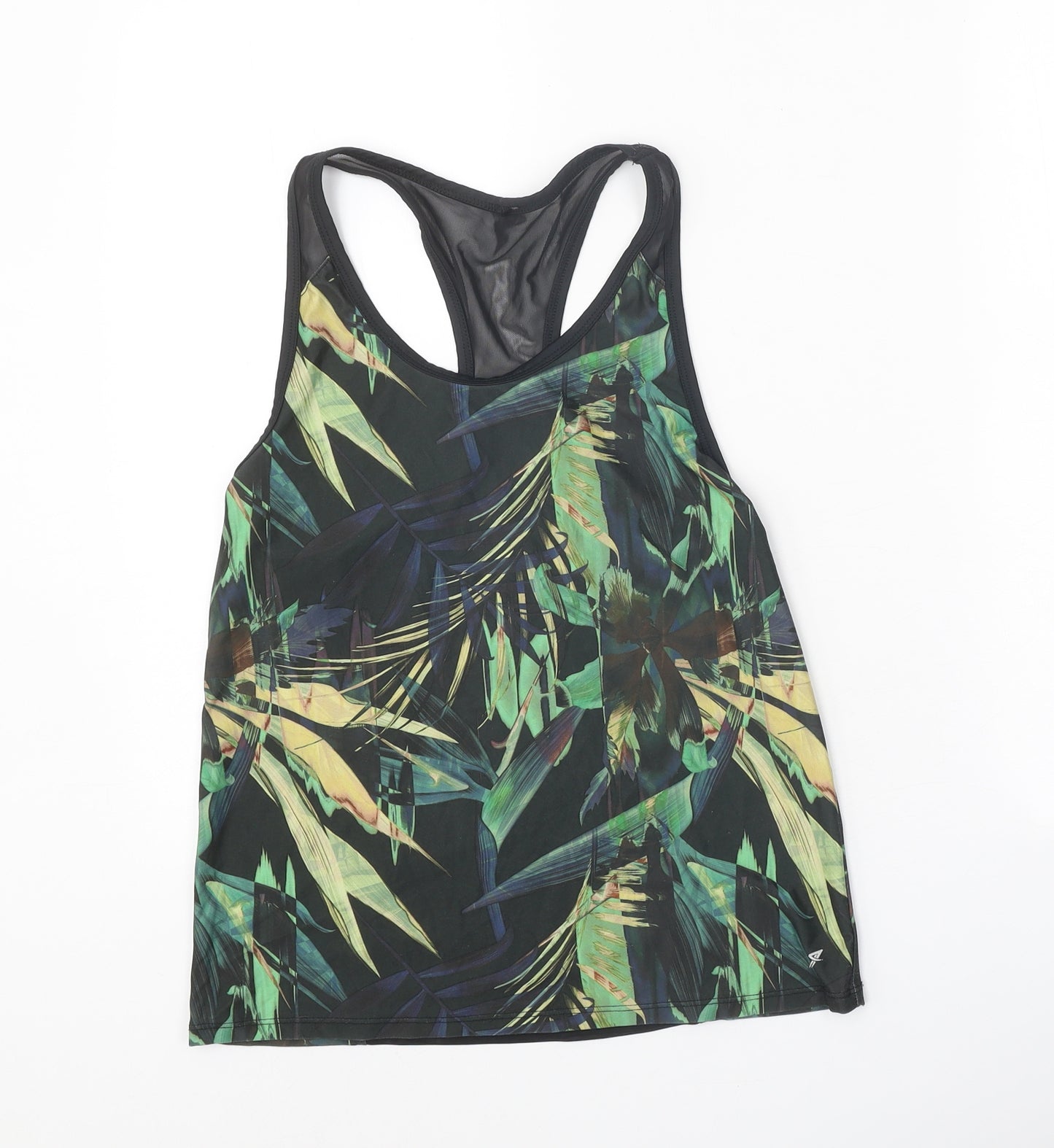 Primark Womens Green Geometric Polyester Basic Tank Size 10 Scoop Neck Pullover - Leaf Print Racerback