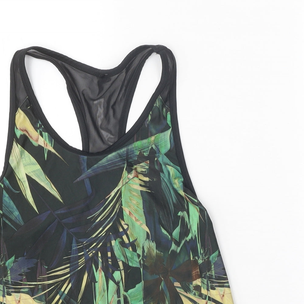 Primark Womens Green Geometric Polyester Basic Tank Size 10 Scoop Neck Pullover - Leaf Print Racerback