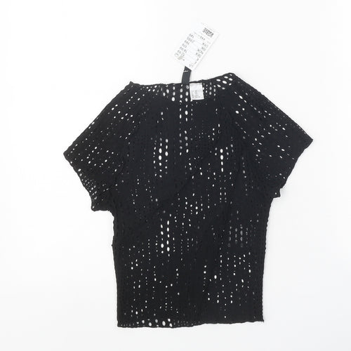 Divided Womens Black Polyester Basic T-Shirt Size 2XS Round Neck
