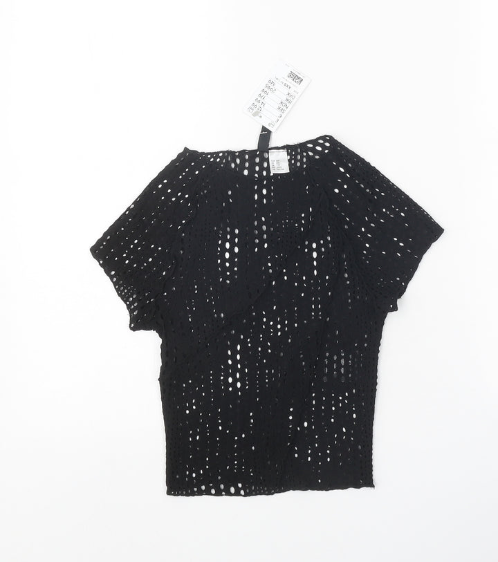 Divided Womens Black Polyester Basic T-Shirt Size 2XS Round Neck