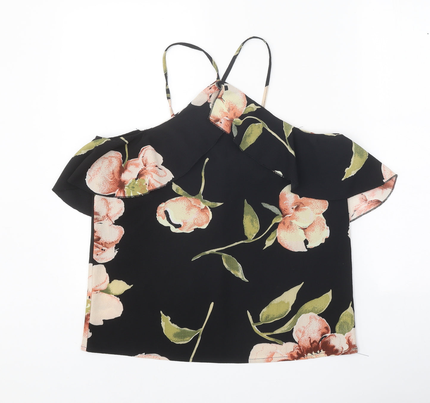 AX Paris Womens Black Floral Polyester Basic Tank Size 8 Halter